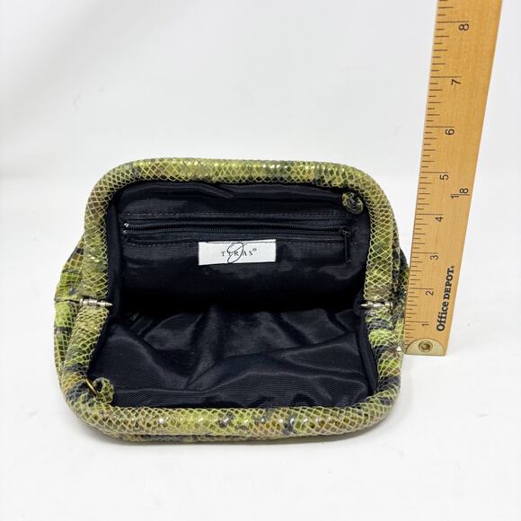 Vintage Faux Python Print Leather Puff Clutch J. Tiras Vintage Classic Timeless - Picture 12 of 14